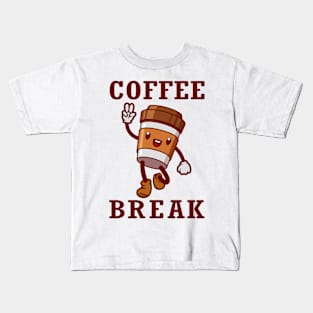 Coffee cup cartoon character, Coffee break. Kids T-Shirt